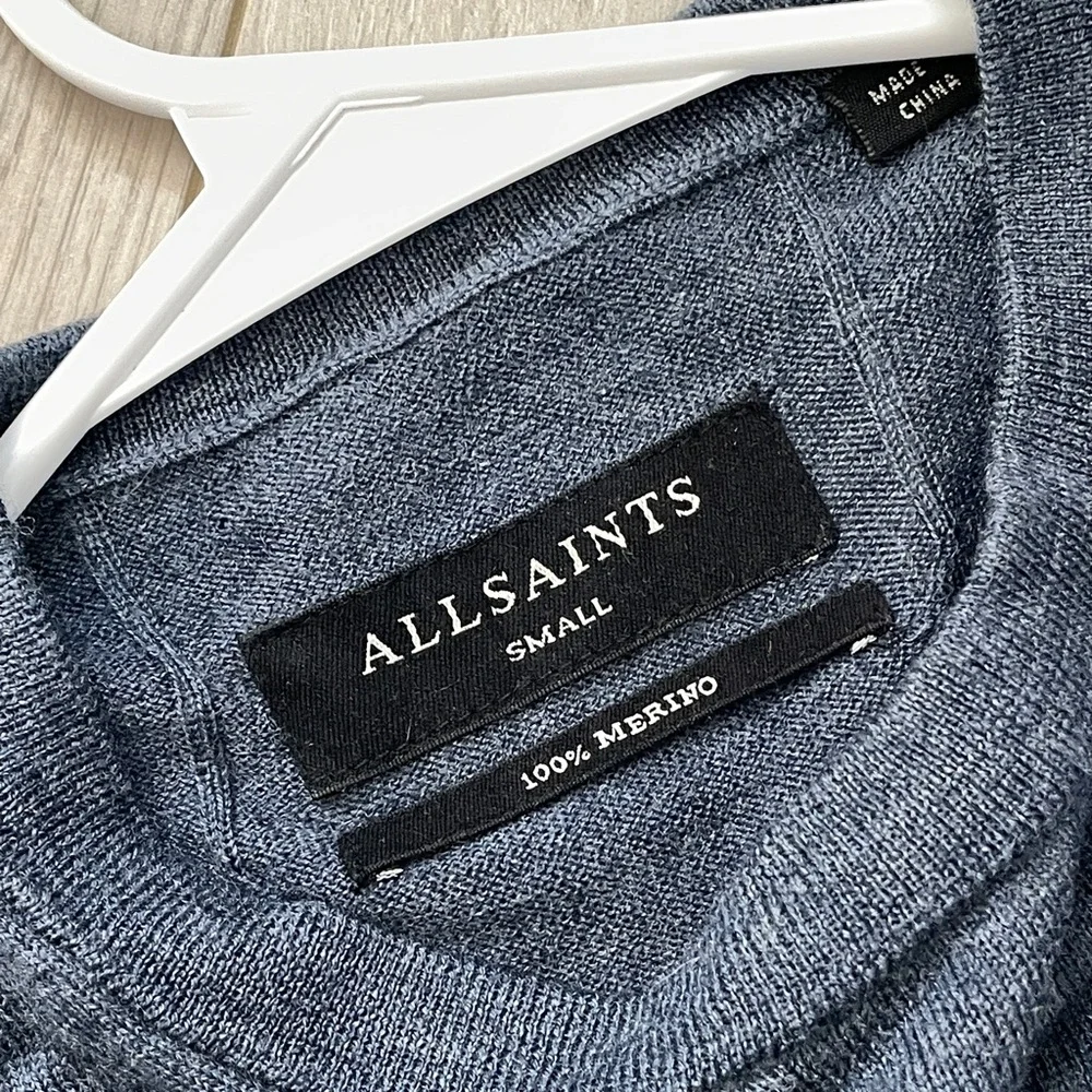 Allsaints Merino Sweater wool mode crewneck mens Blue (small) light minimalist
